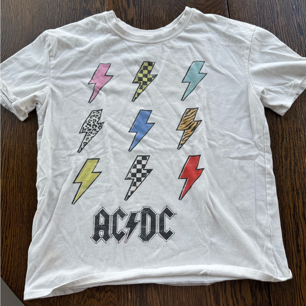 AC/DC Kids Graphic T-Shirt - White with Multicolor Lightning Bolts